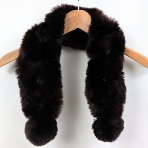 Scarf Genuine Rabbit Fur Pull Through Multi-Hole Ball Ends Mob Wife Dark Brown